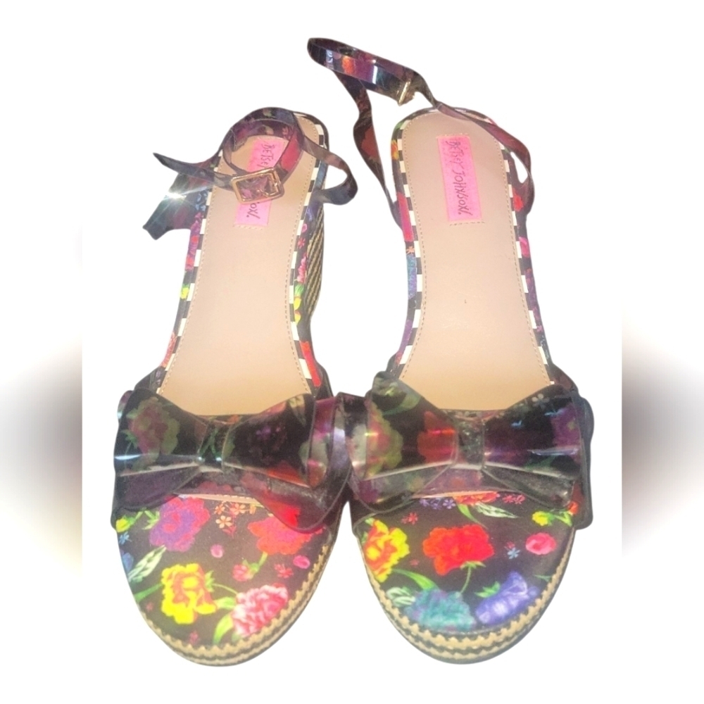 Betsy Johnson Elektra Floral Wedge Espadrille BowWomen's Sandals Sz 9 - Picture 2 of 8